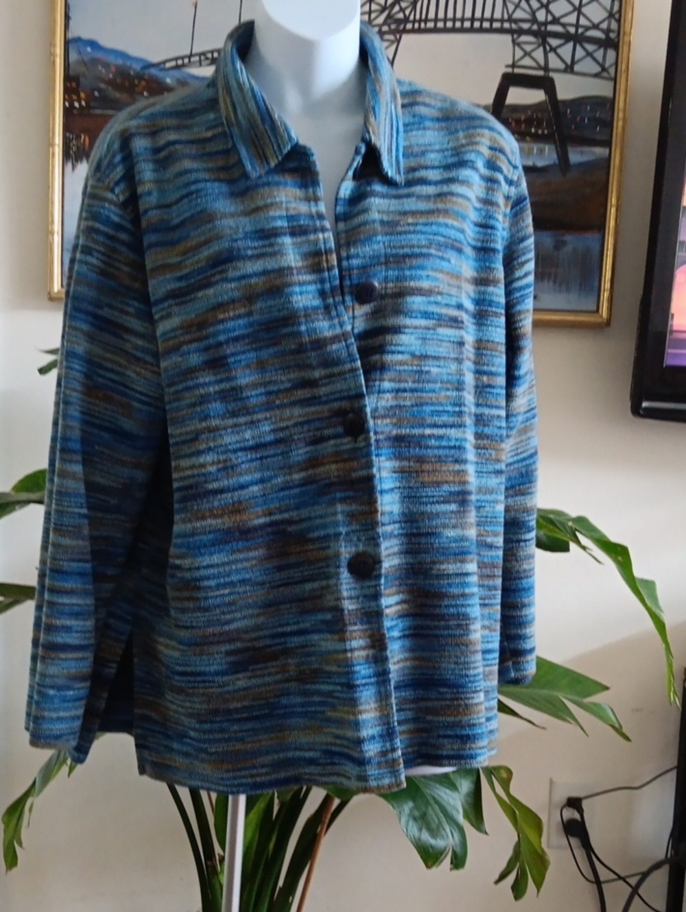 Link Blue Multi-Stripe Button Front Blazer Jacket